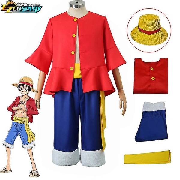 Anime One Piece Wano Country Monkey D. Luffy Cosplay kostume Kimono skjorte Bukser Outfits Halloween Carnival Suit