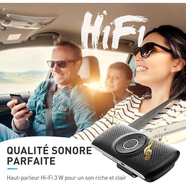 Bluetooth 5.0 håndfrit bilsæt med indbygget højttaler og mikrofon, clip-on GPS-holder