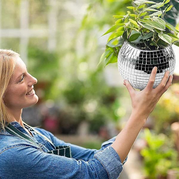 Disco Ball Planter Form Vase Med Drenerings Speil Dekorasjon-s
