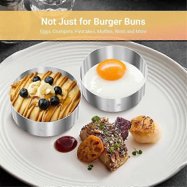 6 stk. Hamburgerbolleringe, Burgerform, 4 tommer store ringforme til madlavning, til spejlæg, crumpets, pandekager udgave B 5 5
