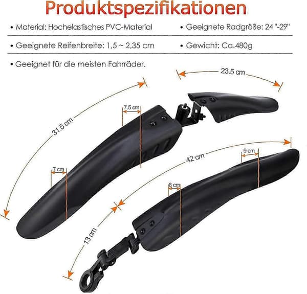 MTB Skjermsett 24-29 tommer Skjerm Sprut Smussbeskyttelse