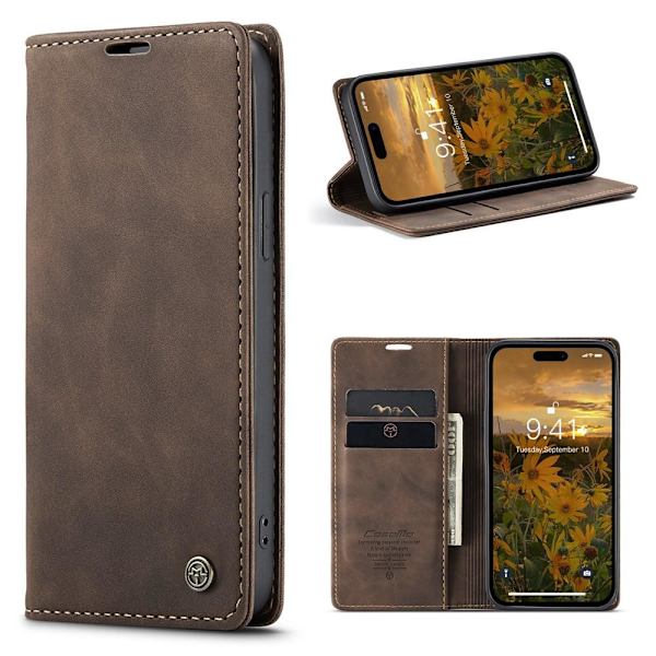 CASEME Plånboksfodral iPhone 15 Pro - Kaffe Dark brown Mörkbrun