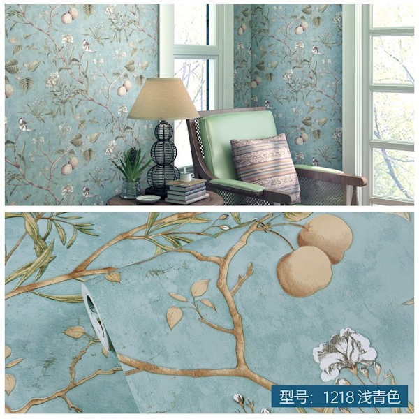 Selvklæbende amerikansk retro non-woven sommerfugl tapet Pastoral lille blomster europæisk retro nostalgisk soveværelse stue tapet 3m*0.53m