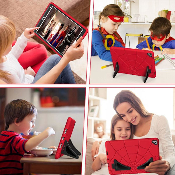 SKALO iPad 10.2 Hämähäkinverkko Lasten Suojakotelo - Punainen-Musta Multicolor multifärg