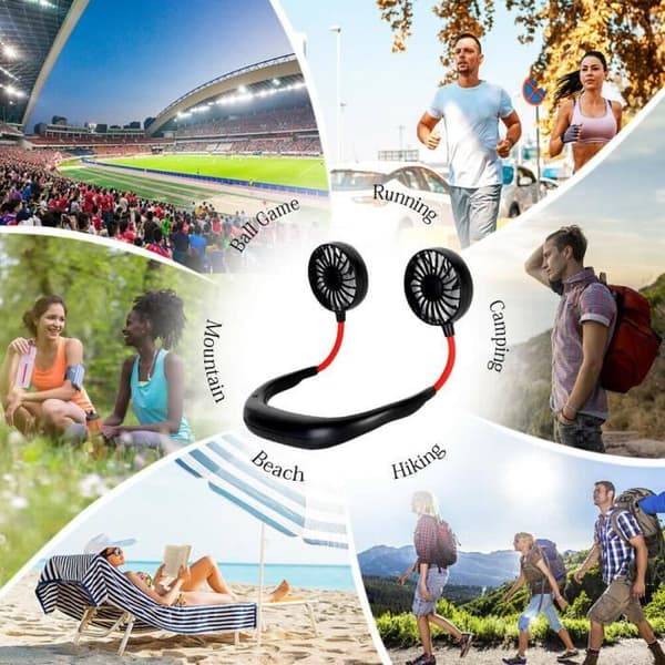 Mini USB Genopladelig Halsventilator til Udendørs Aktiviteter - Sort