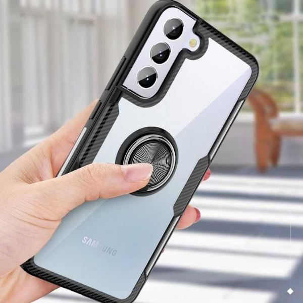 Kompatibel med Samsung S22 Praktisk Stødsikkert Cover med Ringholder V4 Transparent Transparent