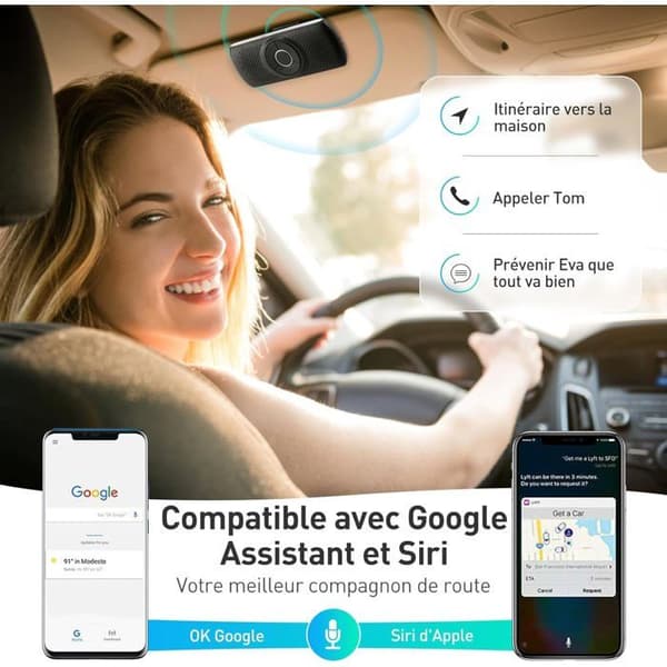 Bluetooth 5.0 håndfrit bilsæt med indbygget højttaler og mikrofon, clip-on GPS-holder