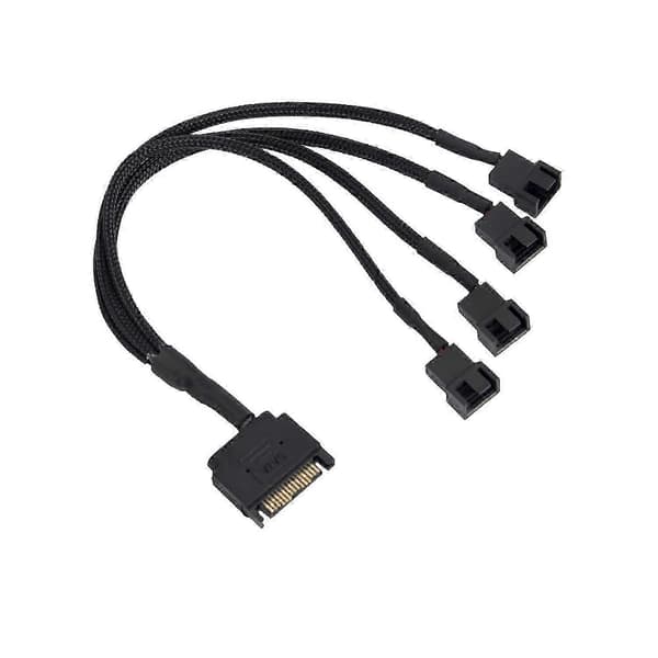 Køleblæseradapterkabel, 15-bens SATA til 4 x 3-bens / 4-bens PMW 12V PC-kabinetblæserstrømadapterkabel Edition 0909 5 5