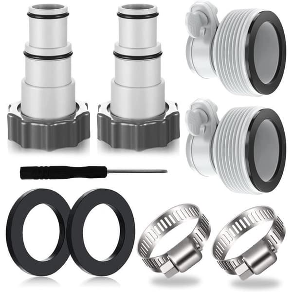 Poolslangadapter för Intex 32-38 mm - AQSACOKIYA - Förpackning med 9 pooladaptrar A - Grå