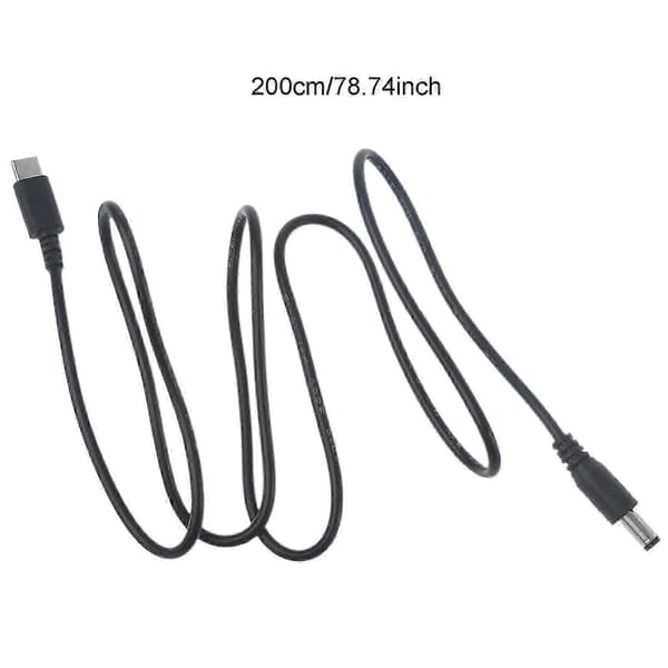 200 cm USB-C PD til 5,5x2,1 mm strømkabel for LED-lys bærbar PC CCTV 12V