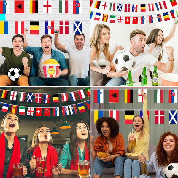 2024 EURO Football Championship Bunting Flags - European Flag Bunting - med 24 deltagande lag flaggor för trädgård, bar, festdekoration 14 x 21cm