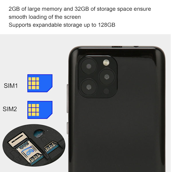 IP13 Pro 4,66 tommer HD-skærm Mobiltelefon Dual SIM Dual Standby Ultratynd Smartphone med Ansigtsgenkendelse RAM 2GB ROM 32GB Sort