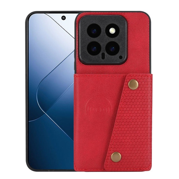 För Xiaomi 14 Case PU Läderbelagd TPU Kickstand Cover - Röd Red
