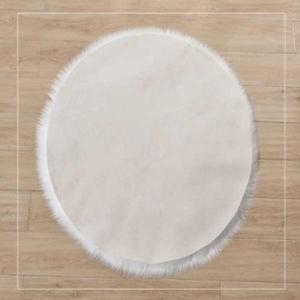 Stuetæppe - Langluvet tæppe - Rundt - Hvidt - Polyacrylonitrilfiber
