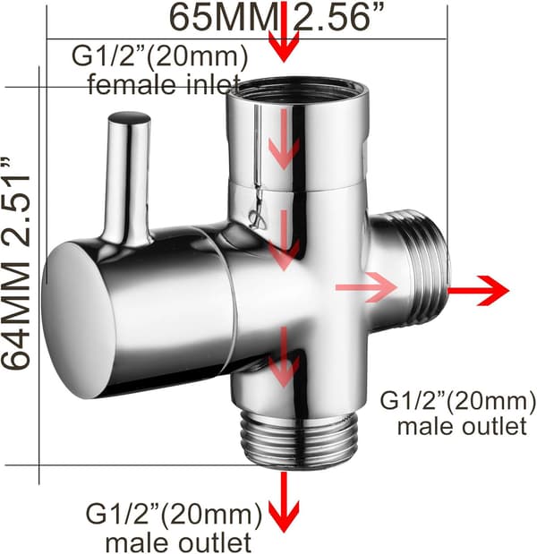 Massiv messing 3-vejsventil G1/2 \" Håndbruser Brusekomponenter Universal Kobling, Krom DSF007 set 2