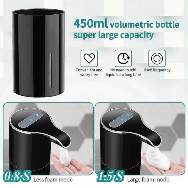 Skumsæbedispenser Automatisk - Berøringsfri Sæbedispenser USB Genopladelig Elektrisk Sæbedispenser 4 Black