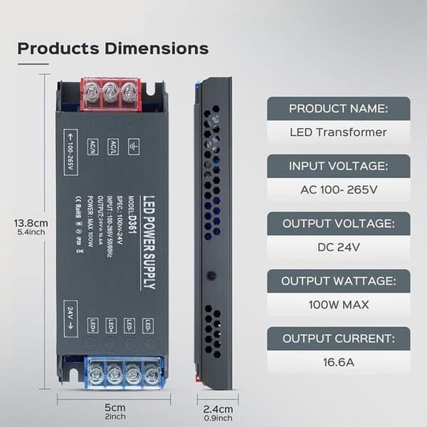220V 24V LED-driver 100W, ultraslank transformator 8.3A strømadapter, 220V AC til 24V DC-omformer