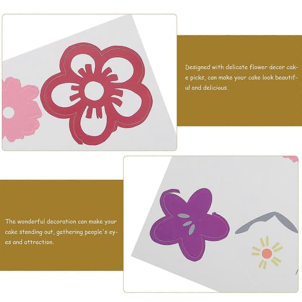 Blomster Cupcake Toppers Papir Kagepynt til Dekoration 60 Stk.