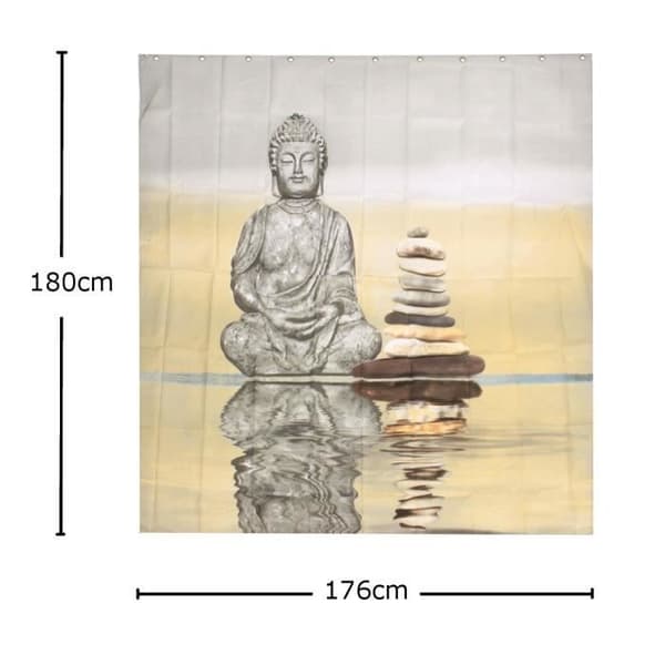 3D Duschdraperi Bad Buddhistiska Vattenfall Tyg + 12 Krokar 180*180cm