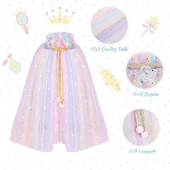 Farverig prinsessekappe kostumekappe til piger til fester / cosplay