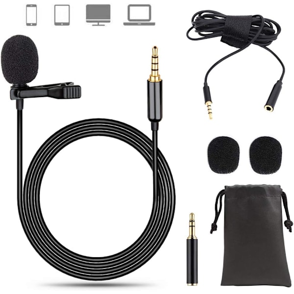 Lavalier-mikrofon med klemme 3,5 mm jack-mikrofon til interview