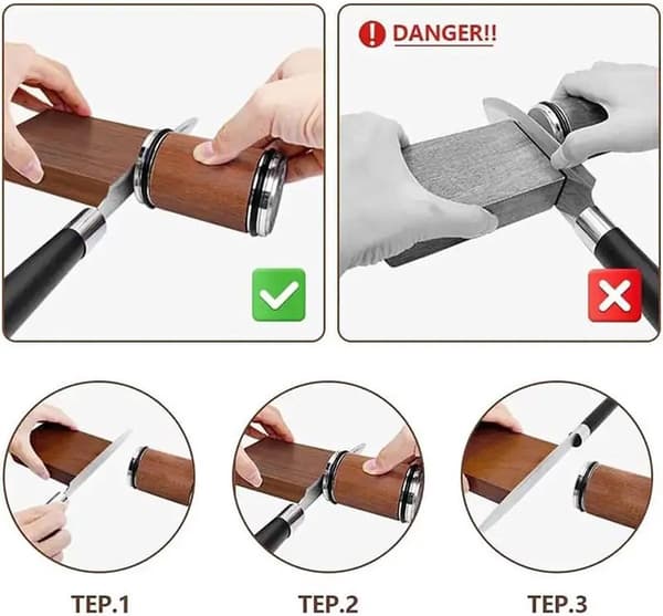 ING Rolling Knife Sharpener, Diamond Disc, Knife Sharpening System for Kitchen Knives, Sharpening Angles of 15° and 20°