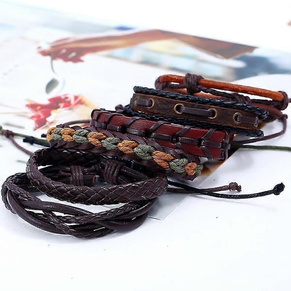 6 st flätat läderarmband för män och kvinnor