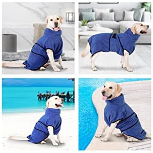XJYDNCG Mikrofiber Hundebadekåbe, Vaskbar, Hurtigtørrende Pyjamas, Absorberende Håndklædekåbe, Blå (XL)
