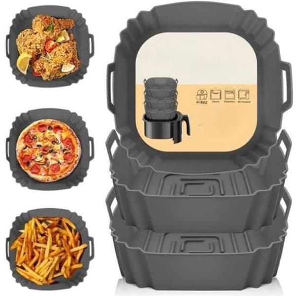 3-delt silikonformtilbehør til airfryer, gjenbrukbart silikonbakepapir til varmluftsfrityrkoker, oljefritt