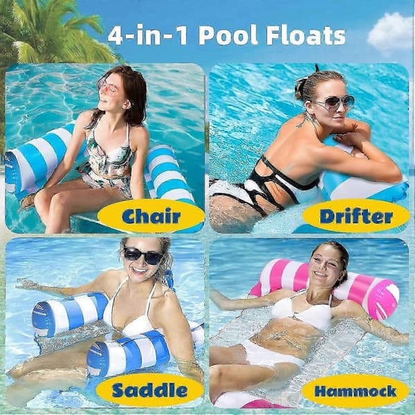 4-pack uppblåsbara vattenhängmattor, multifunktionell poolflottörset (sadel, stol, drifter)