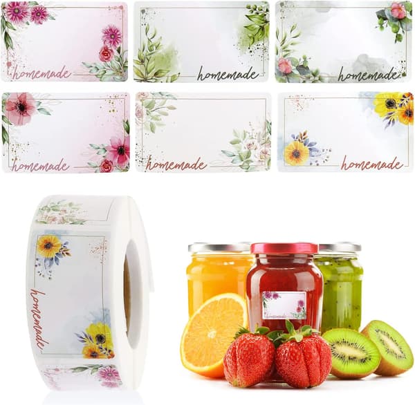 500 Pieces Jam Labels, Rectangle Flower Self-Adhesive Labels