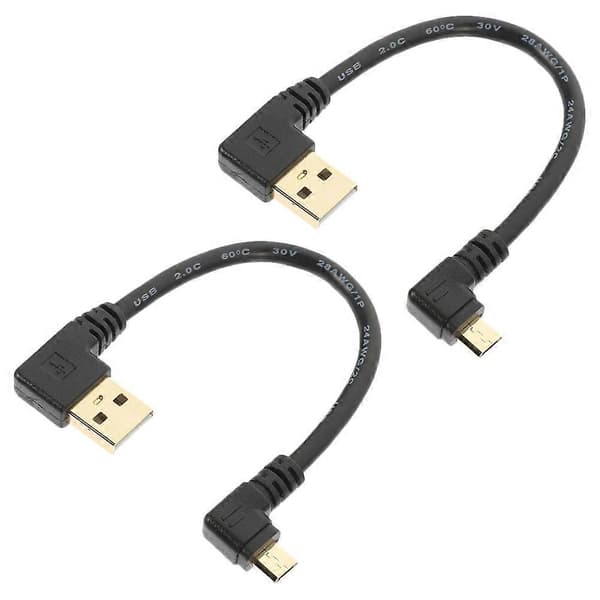 Micro USB-kabel Rätvinklig Micro USB-kabel för laddning 2 st adapter Black 50.00X2.60X0.70CM