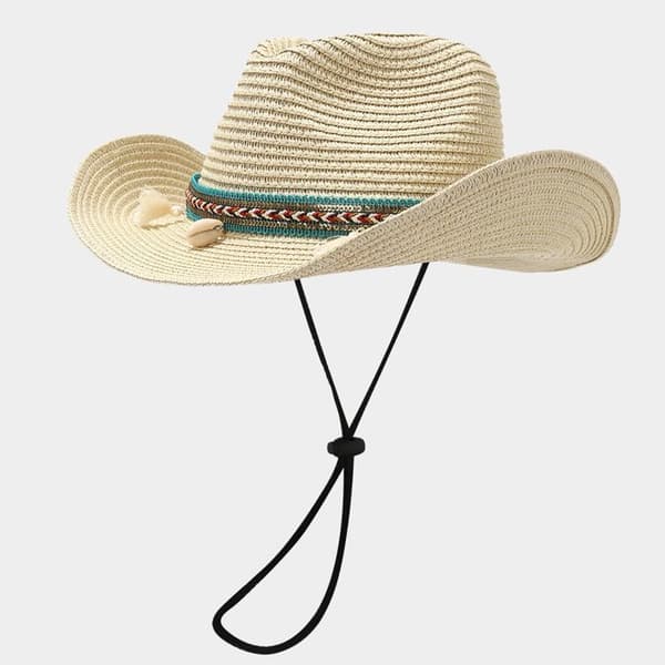 XJYDNCG Cowboyhat til kvinder, stråhat, sommer solhat til kvinder og mænd - Beige