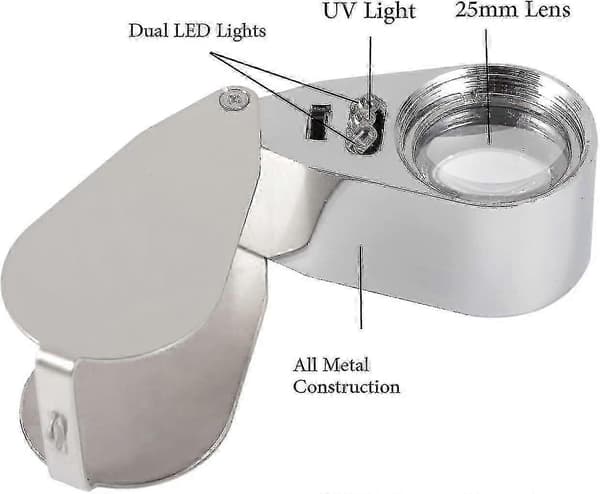 40x Metal Foldeforstørrelsesglas til Smykkeinspektion med LED UV-lys