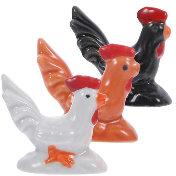 Keramisk hane-figur til dekoration, 3 stk. assorterede farver ornamenter