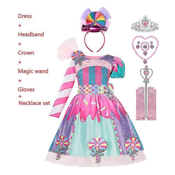 Lasten söpö sateenkaarikarkki prinsessamekko Tytöille joulukarnevaali Lollipop Totem -asu Lasten cosplay- set