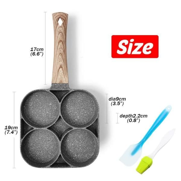 Non-stick æg- og omeletpande - Køkken - 4 huller - Grå - Velegnet til alle kogeplader inklusive induktion