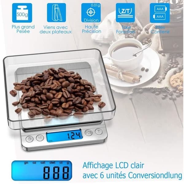 Præcisionskøkkenvægt - MINGMEI - 500g - 0.01g - Tarafunktion - 2 Platforme