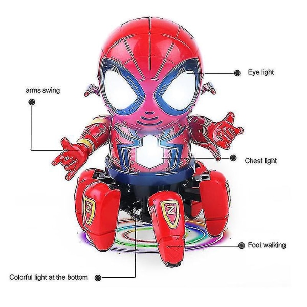 Spider-man-robot med lätt musik Spindelbensdesign med viftande armar Musikleksak