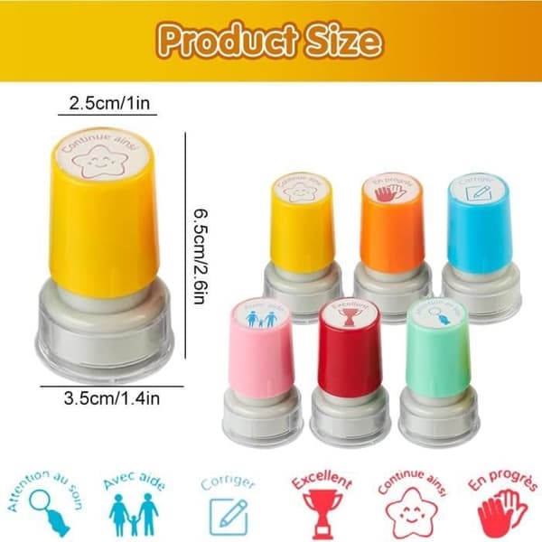 Lærerstempler - Pakke med 6 - Selvfarvende - Assorterede farver - 33 x 13 mm