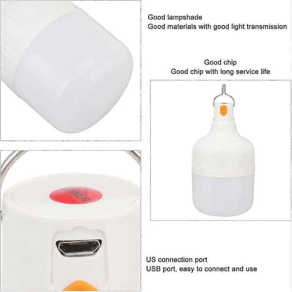 USB Genopladelig LED Pære, Holdbart ABS og PVC Materiale, Justerbar Lysstyrke, Bærbar Krog, Til Nødsituationer, Natmarkedsboder, Camping