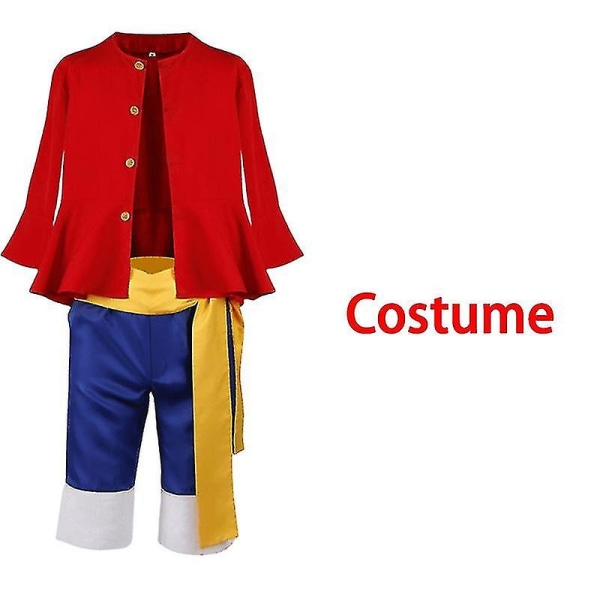 Luffy Cosplay Dräkt Anime Monkey D Luffy Cosplay Uniform Hatt Halloween Kostym För Män Pojkar Barn