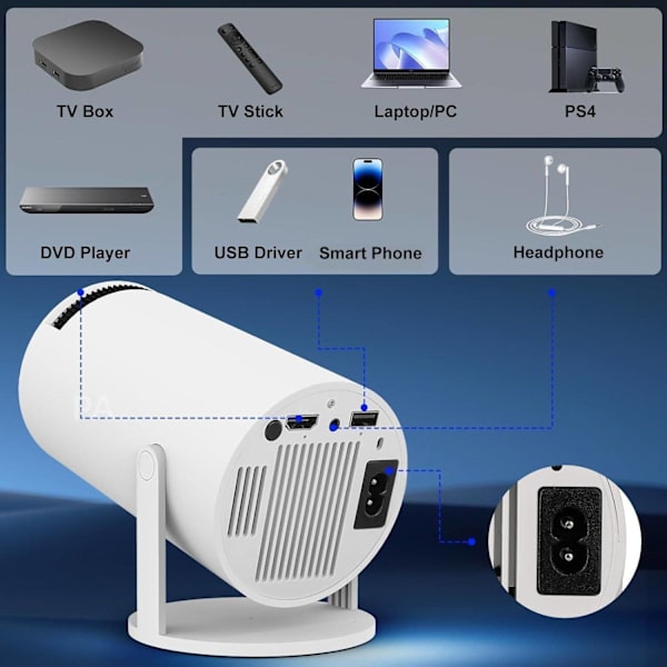 5G 4K Projektor Smart HD LED WiFi Bluetooth HDMI. USB Android Hjemmebiograf - PA