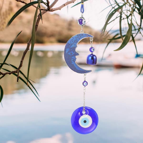 Blå Evil Eye Måne Hengende Pynt til Bilpynt