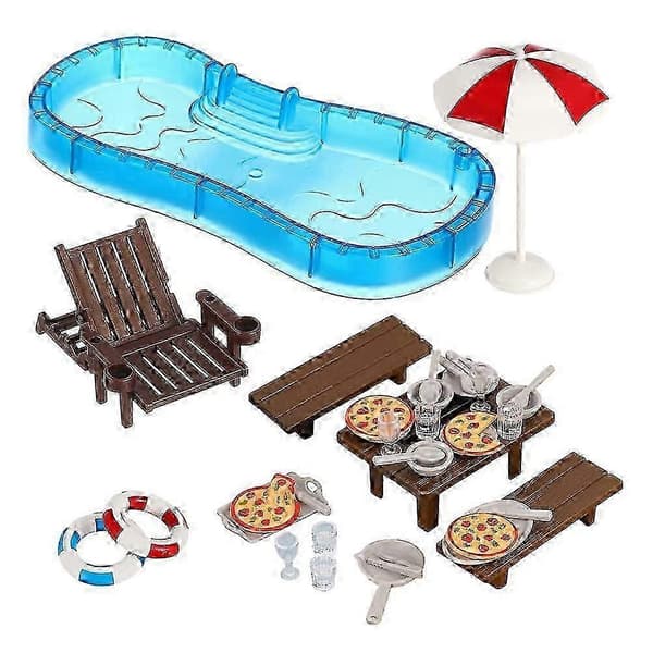 Mini Swimming Pool Sæt med Strandstol og Ring Holdbart Plast DIY Sæt til Dukkehus Sommer Scene Indretning Multi 20.00X9.00X2.00CM