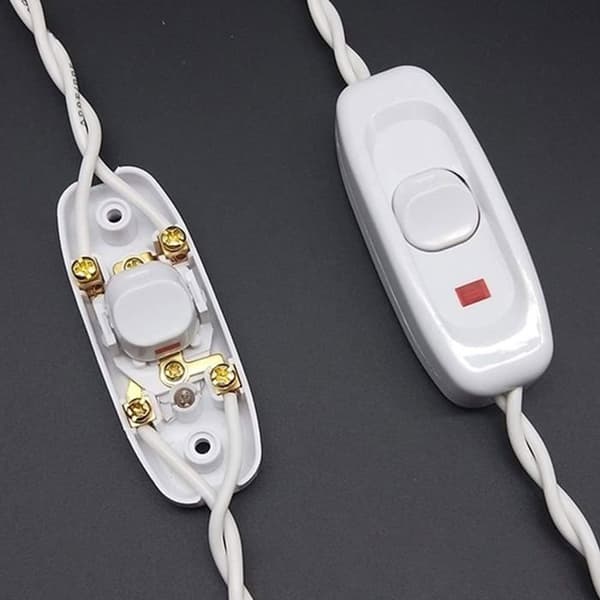 2-pack AC 250V 10A Inline On/Off Vippströmbrytare för Skrivbordslampa Kabelswitch med LED-indikator, Vit