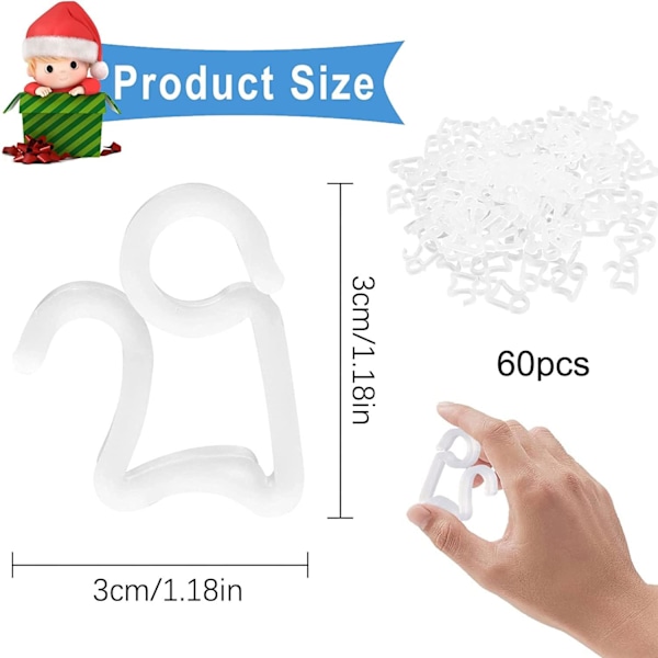60-pack Mini rännkrokar, rännkrokar, plastkrokar, rännklamrar, ljusslingor, julkrokar för utomhusbelysning