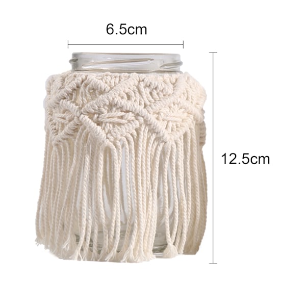 Makrame-lyhtykranssi, 2 osaa teekuppi-kynttilänpidikkeet, beige boho-koristeellinen parveke kynttilöille ja kuivatuille kukille (A)