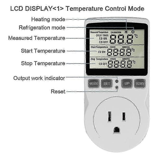Digital temperaturkontroller strømuttak EU-plugg termostat med tidsbryter sensor sonde oppvarming kjøling utgave 0118
