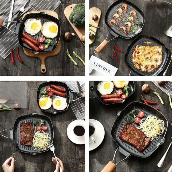 Grillpande - 24x24 cm - Induktionskompatibel - Non-stick belægning - Sammenfoldeligt håndtag